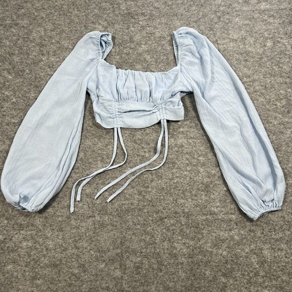 Fashion Nova Women's Crop Top Blouse Medium Sky Blue Long‎ Sleeve Square Collar - Picture 2 of 6